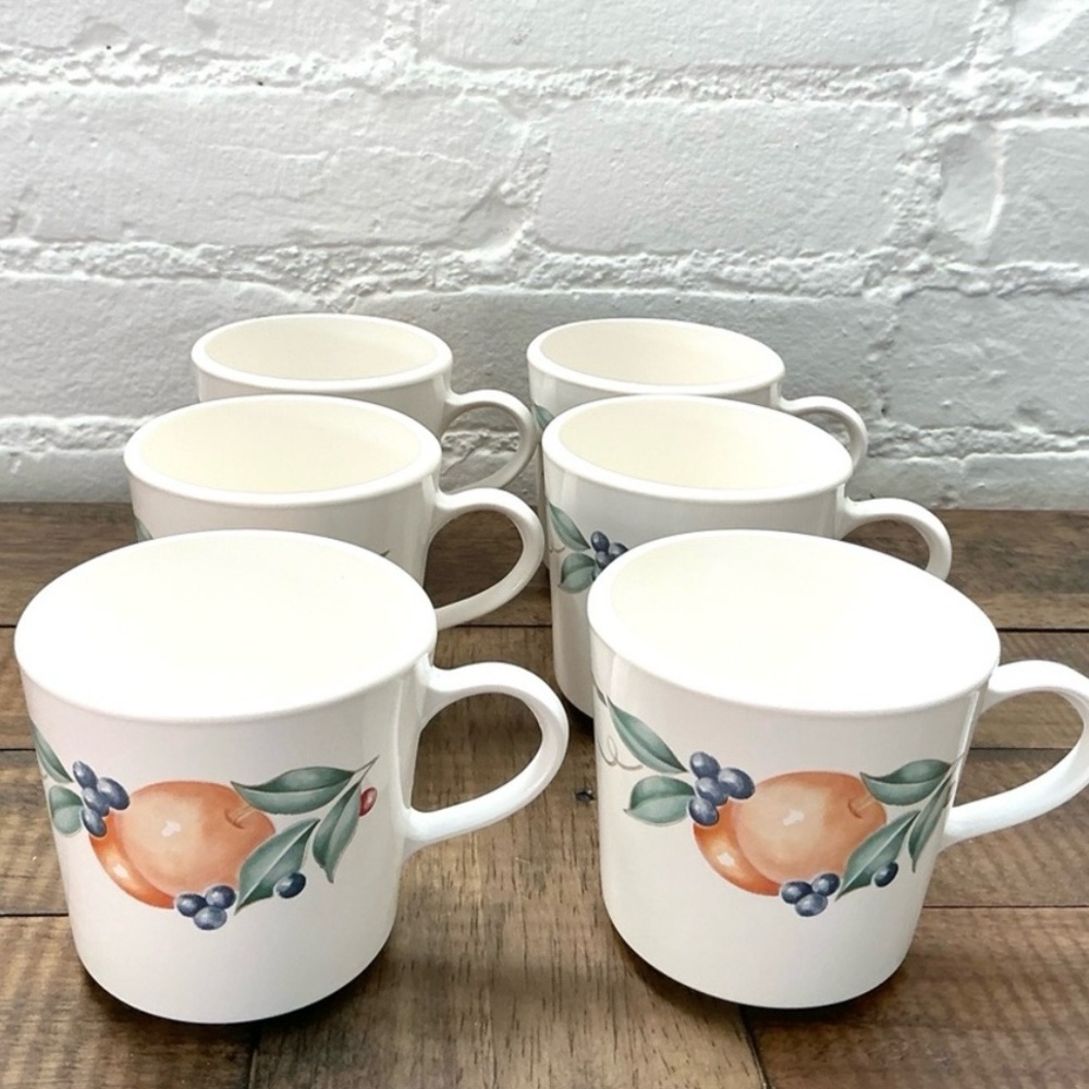 Set of 6 Vintage CorningWare Coffee Cups Abundance Fruit Pattern Lot of Six